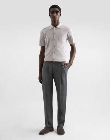Dolce & Gabbana Camisa de seda con motivo DG perforado Gris GXVC2TJBSM5