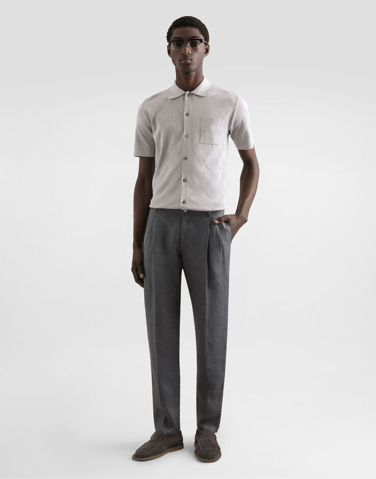 Dolce & Gabbana Seidenhemd mit DG-Lochmuster Grau GXVC2TJBSM5