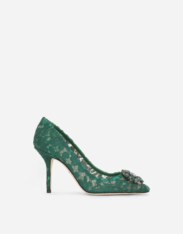 Dolce & Gabbana Lace rainbow pumps with brooch detailing Green CG0774A2111