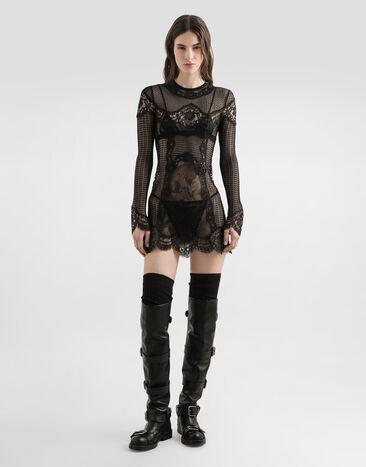 Dolce & Gabbana Knitted dress with lace Black FXS53TJGMBS