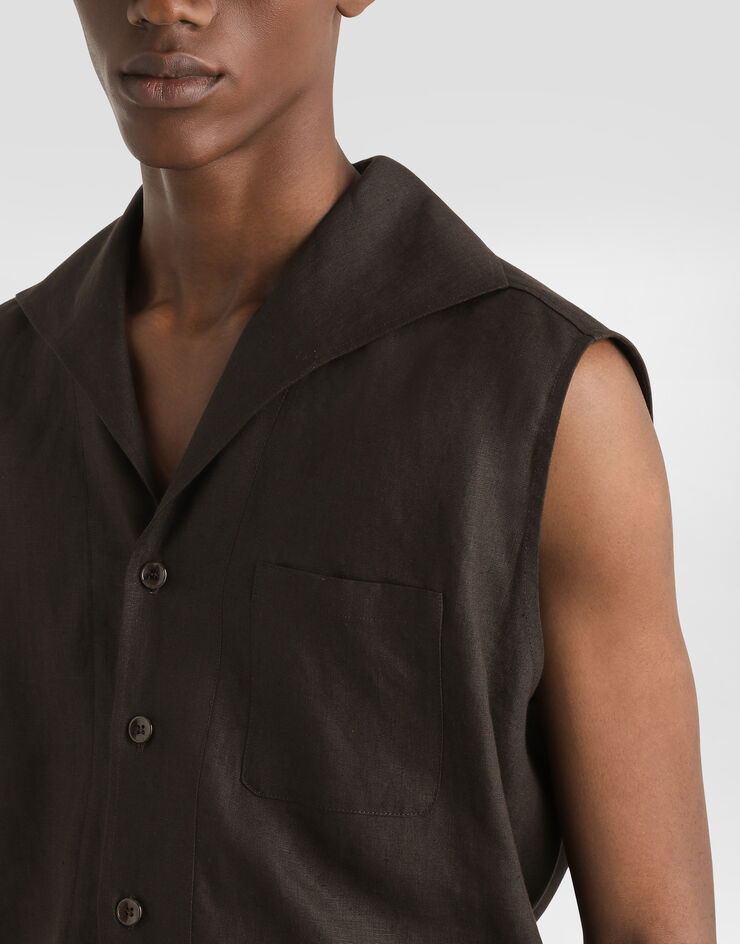 Dolce & Gabbana Hemd mit drei Knöpfen aus Leinen Braun G5ND9TFU4JB