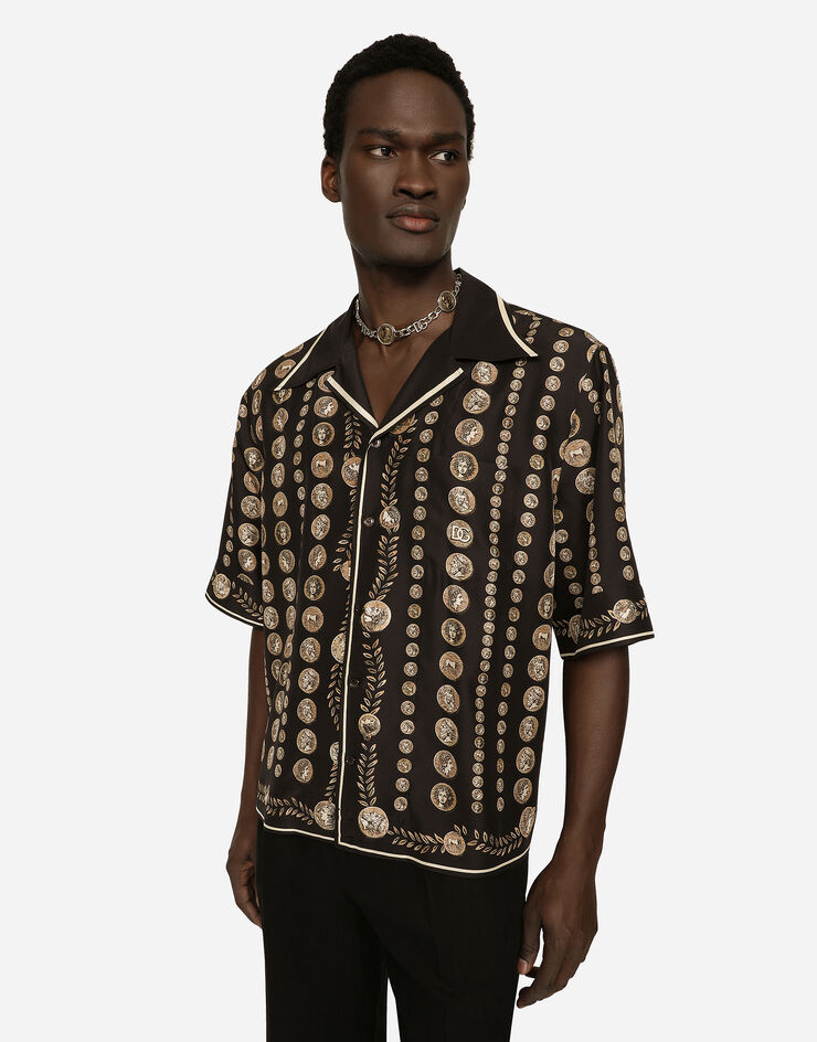 Dolce&Gabbana Coin print silk Hawaiian shirt Brown G5LC9THI1LQ