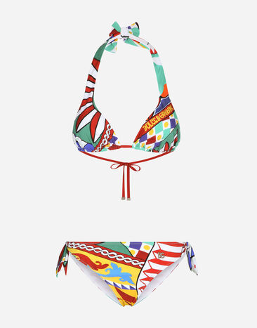 Dolce & Gabbana Carretto-print triangle bikini Multicolor O8A54JONN72