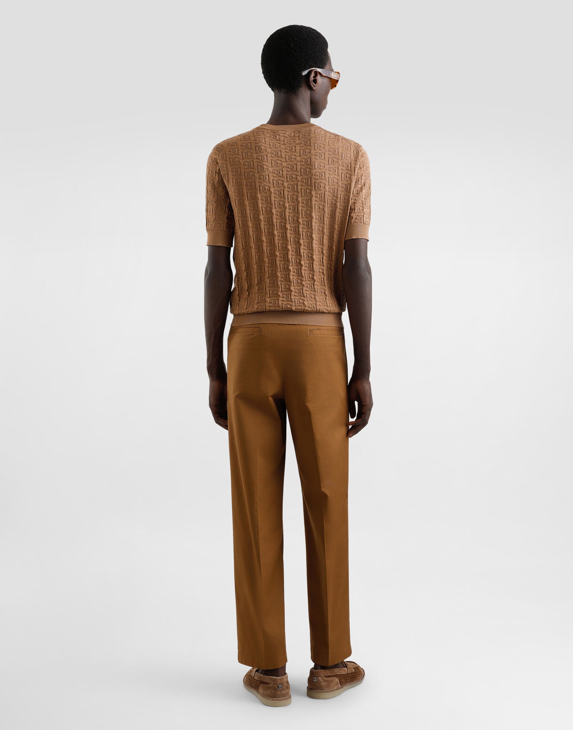 Silk round-neck sweater with all-over DG logo embroidery in Beige