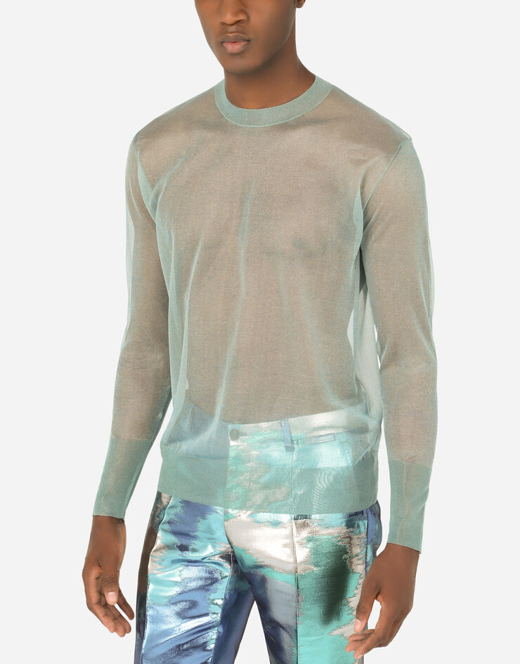 Dolce & Gabbana Ribbed technical yarn round-neck sweater زبرجدي GXI56TJCMZ4