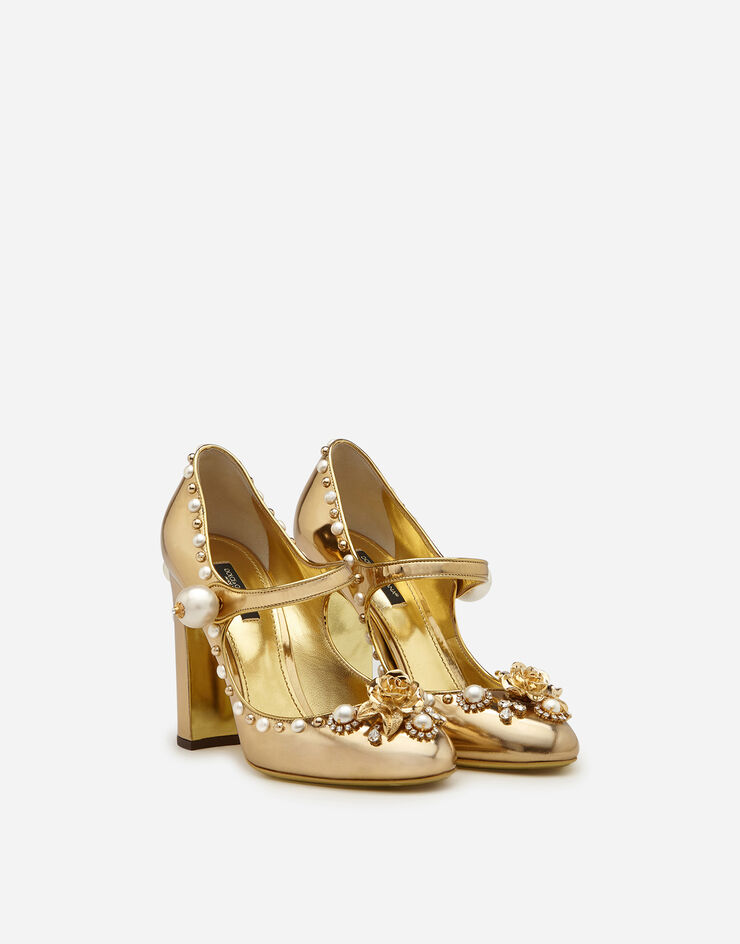 Dolce & Gabbana Mirrored calfskin Mary Jane shoes with jewel embroidery DORÉ CD0983AJ684