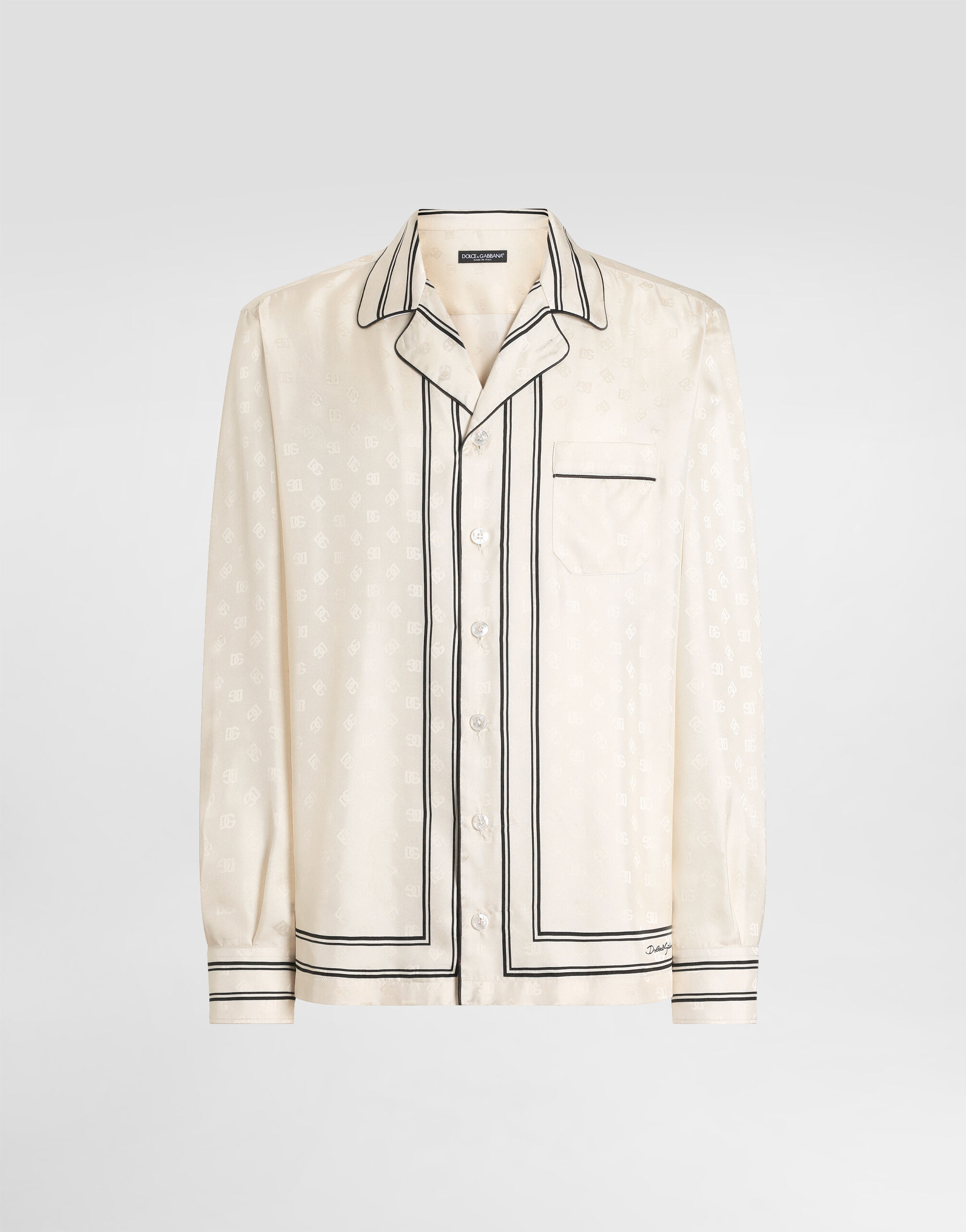 Logo and stripe-print vanity silk twill shirt