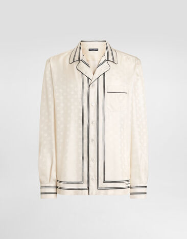 Dolce & Gabbana Camisa vanity en sarga de seda con estampado del logotipo y rayas Multicolor G5IF1THI11S
