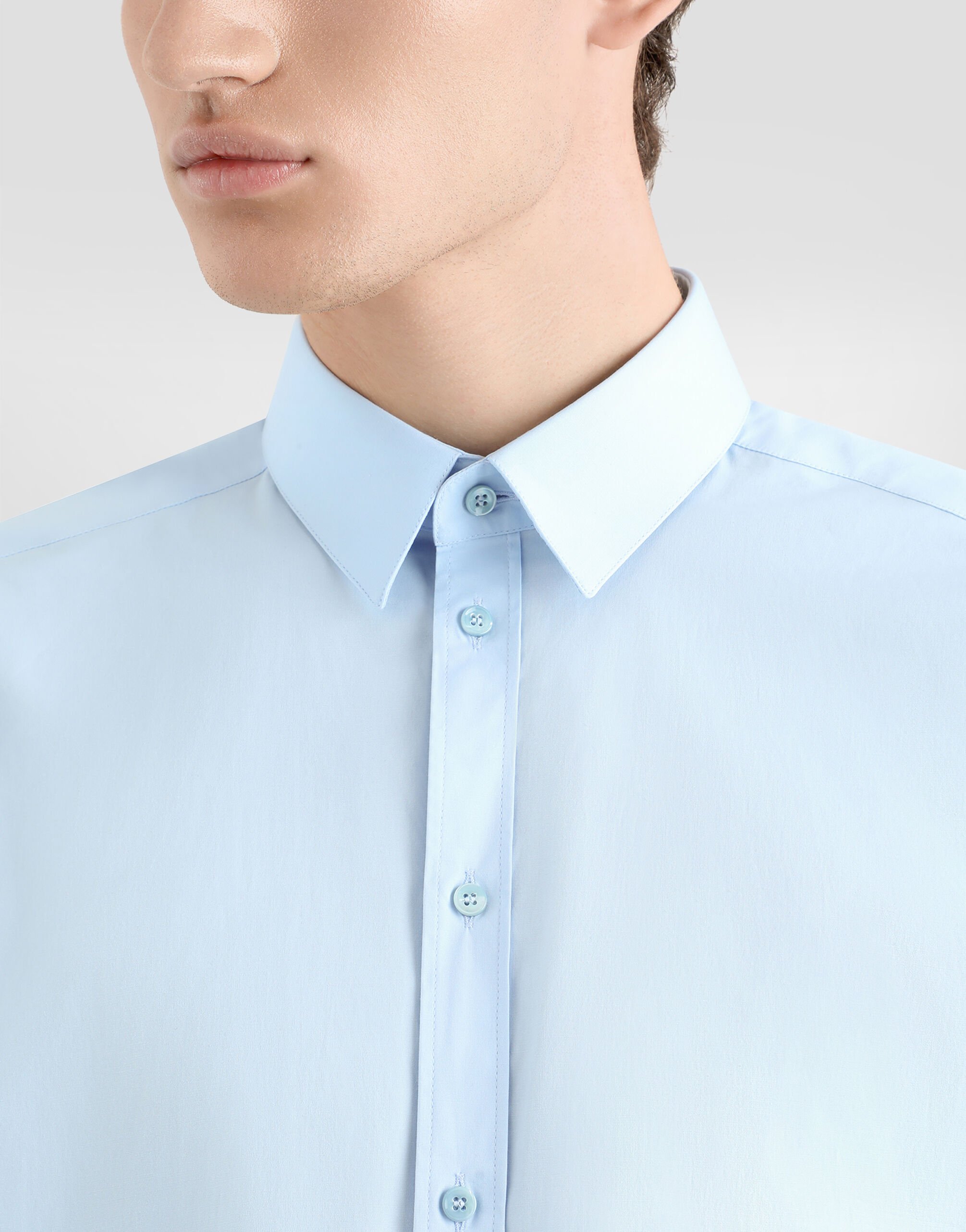 Tシャツ・カットソー Dolce & Gabbana SS25 GOLD FIT SHIRT (G5EJ0T GG826B1581) Stretch poplin Gold-fit shirt in Azure for Men