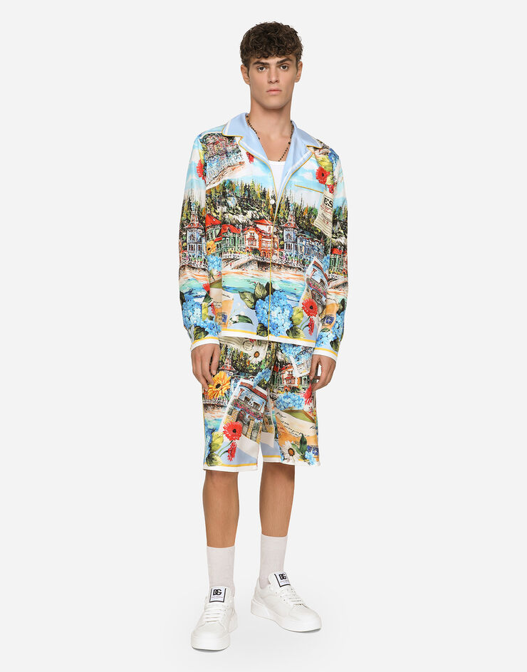Dolce&Gabbana Silk habotai jogging shorts with landscape print Multicolor I4284MGH179