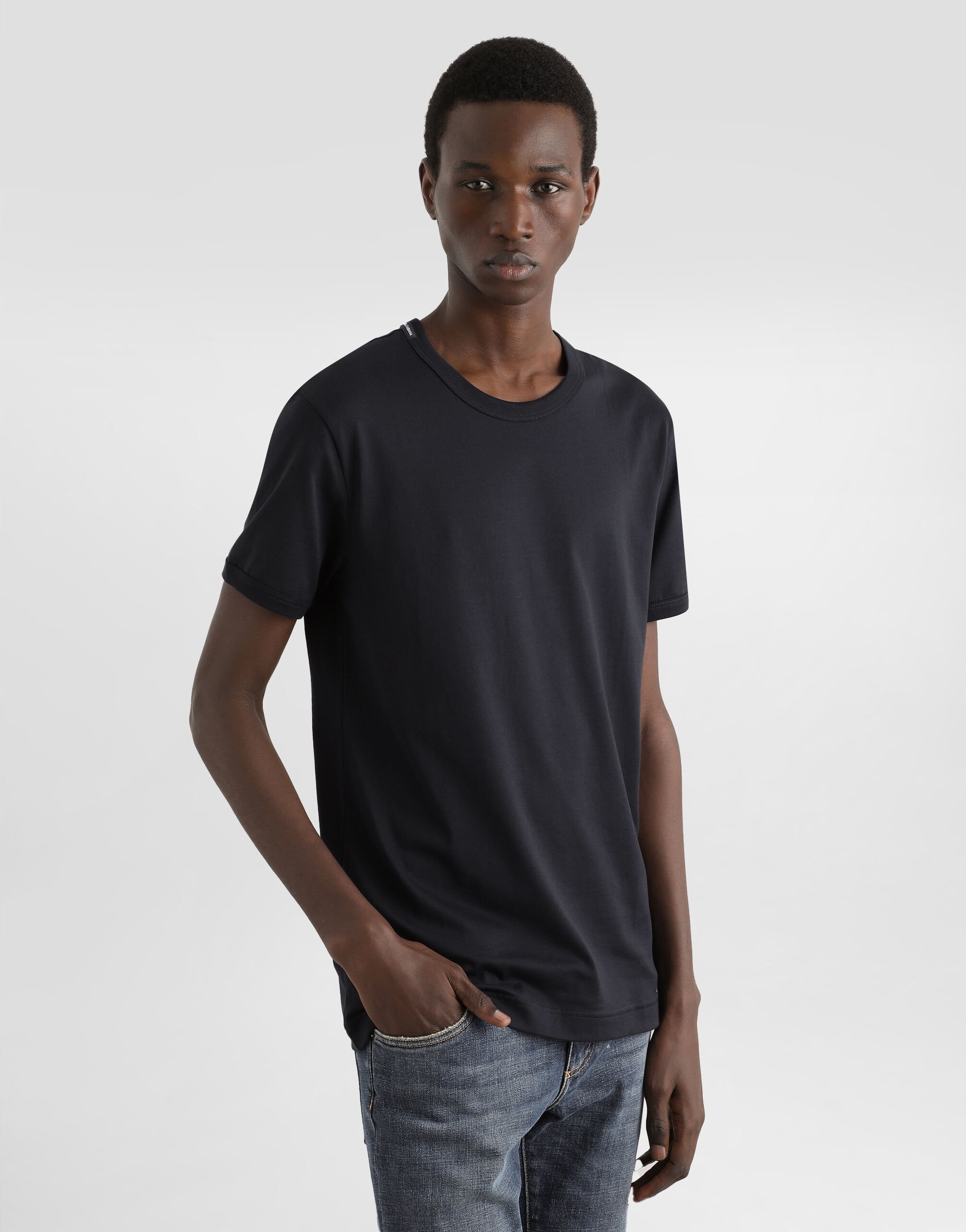 Cotton t-shirt with logo in Blue for Men | Dolce&Gabbana® US