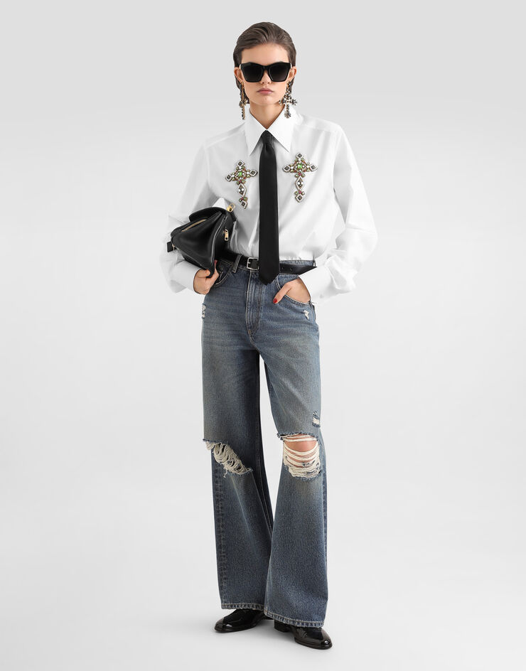 Dolce & Gabbana エンブロイダリー コットン ポプリン シャツ ホワイト F5U89ZFU5WO