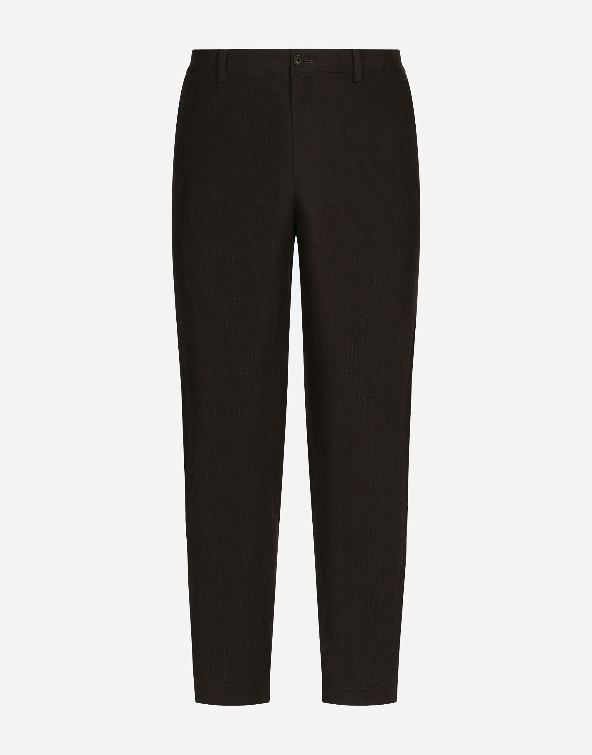 Dolce & Gabbana Linen pants with logo label Brown GP01PTFU60L
