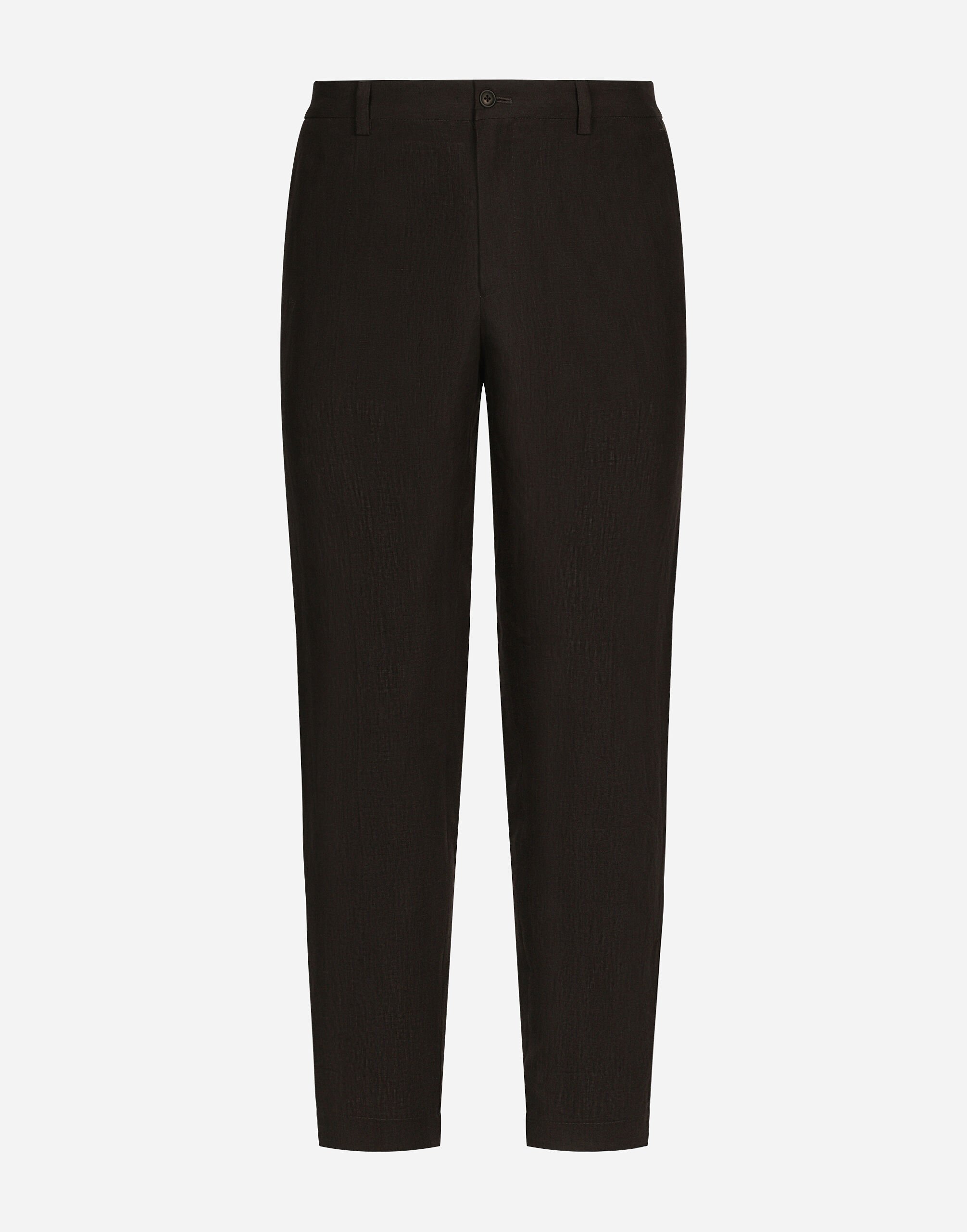 Dolce & Gabbana Pantalon en lin avec étiquette logo Bleu G2QU6TFR20J