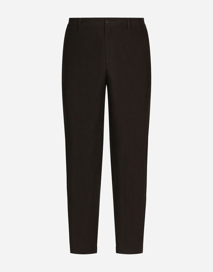 Dolce&Gabbana Linen pants with logo label Brown GW13ETFU4C2