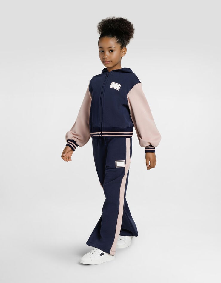 Dolce & Gabbana Fleece palazzo pants with logo Blue L5JPE2G7NNW