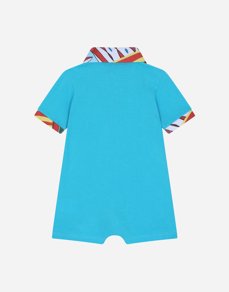 DolceGabbanaSpa Piqué onesie with Carretto-print details and logo embroidery Azure L1JO5KG7J3M