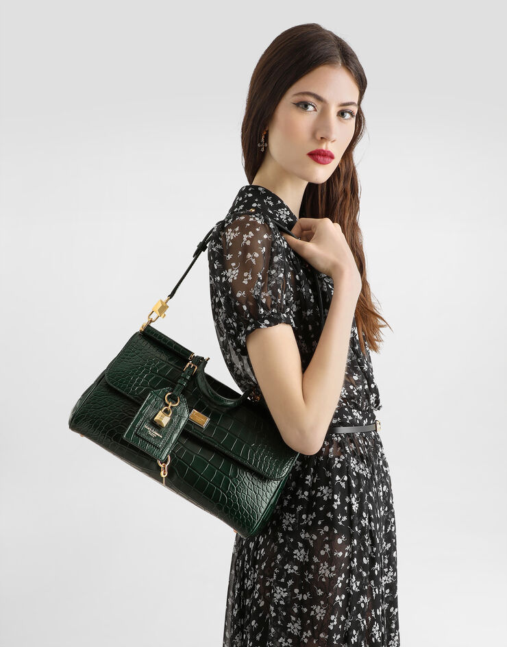 Dolce & Gabbana حقيبة يد My Sicily متوسطة من جلد أليغيتور Green BB7782B2EN0