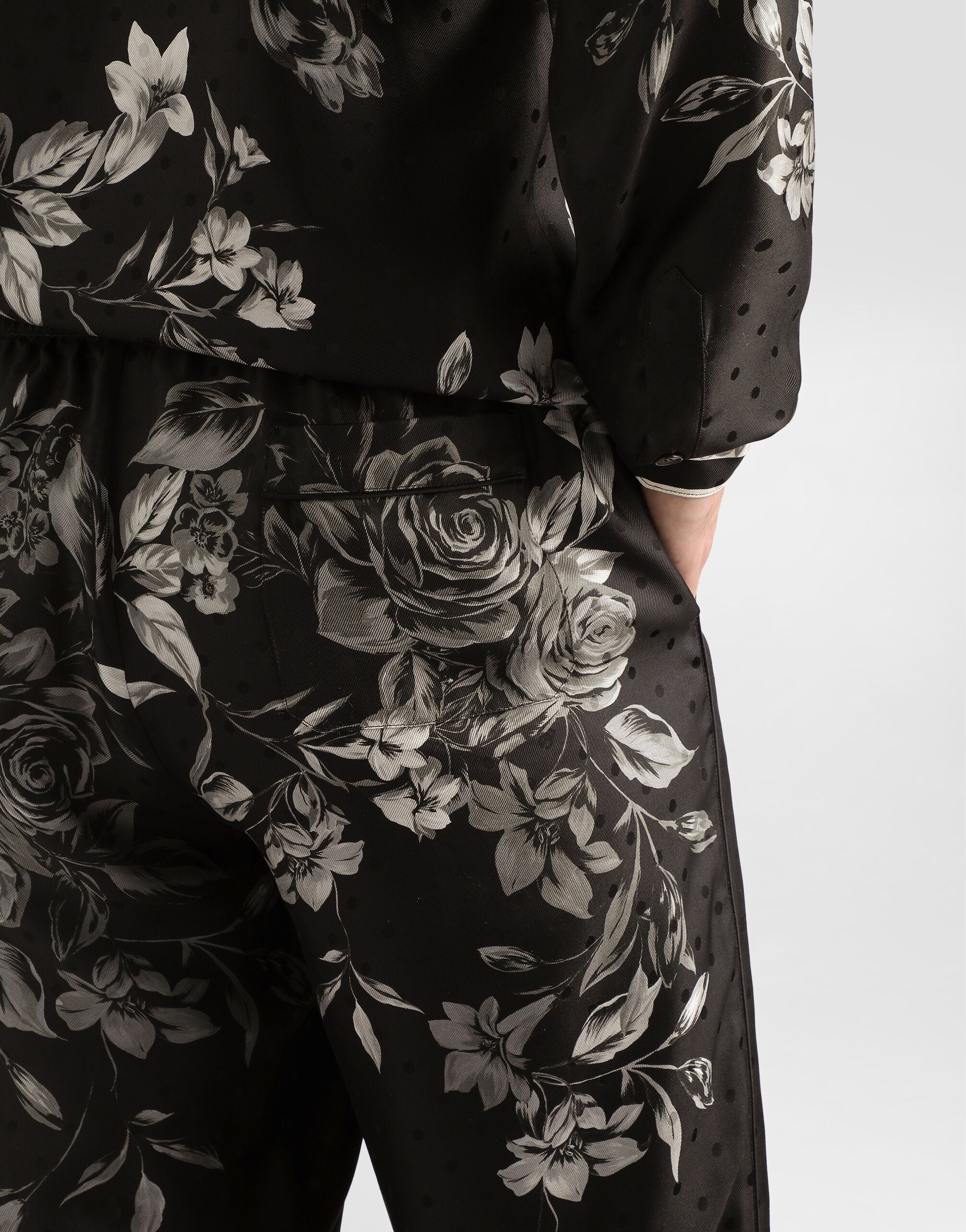 Flower bouquet-print vanity jacquard twill trousers in Multicolor