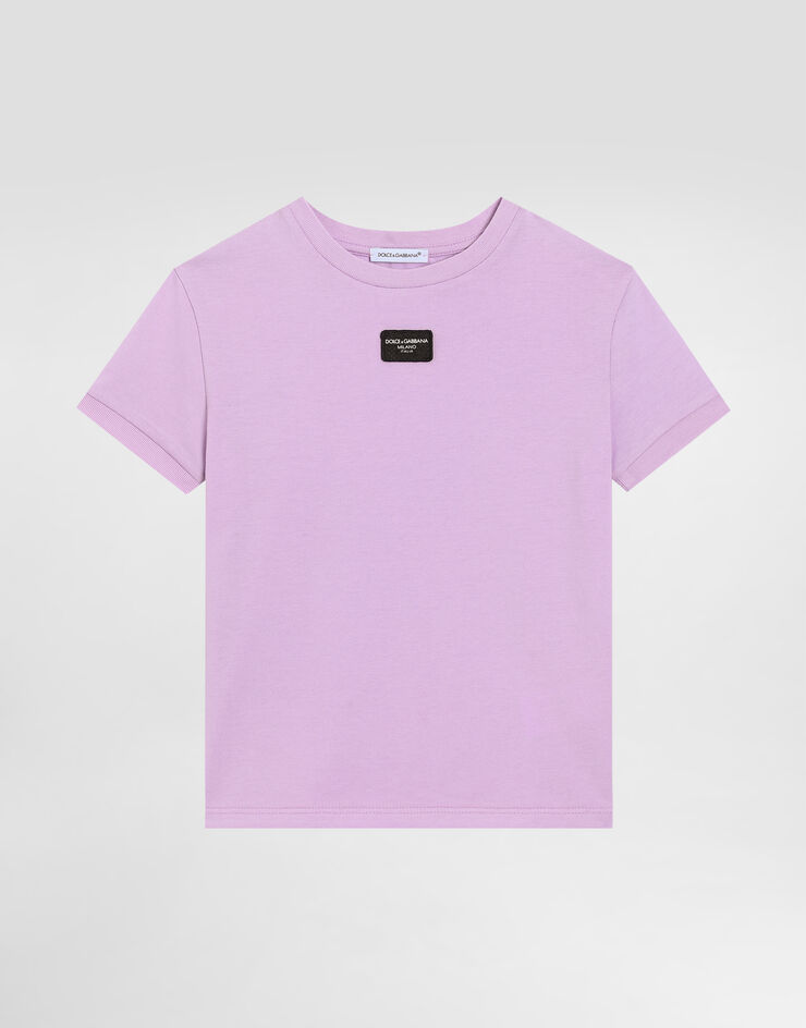 Dolce & Gabbana Jersey T-shirt with logo tag Lilac L5JTNJG7NYU