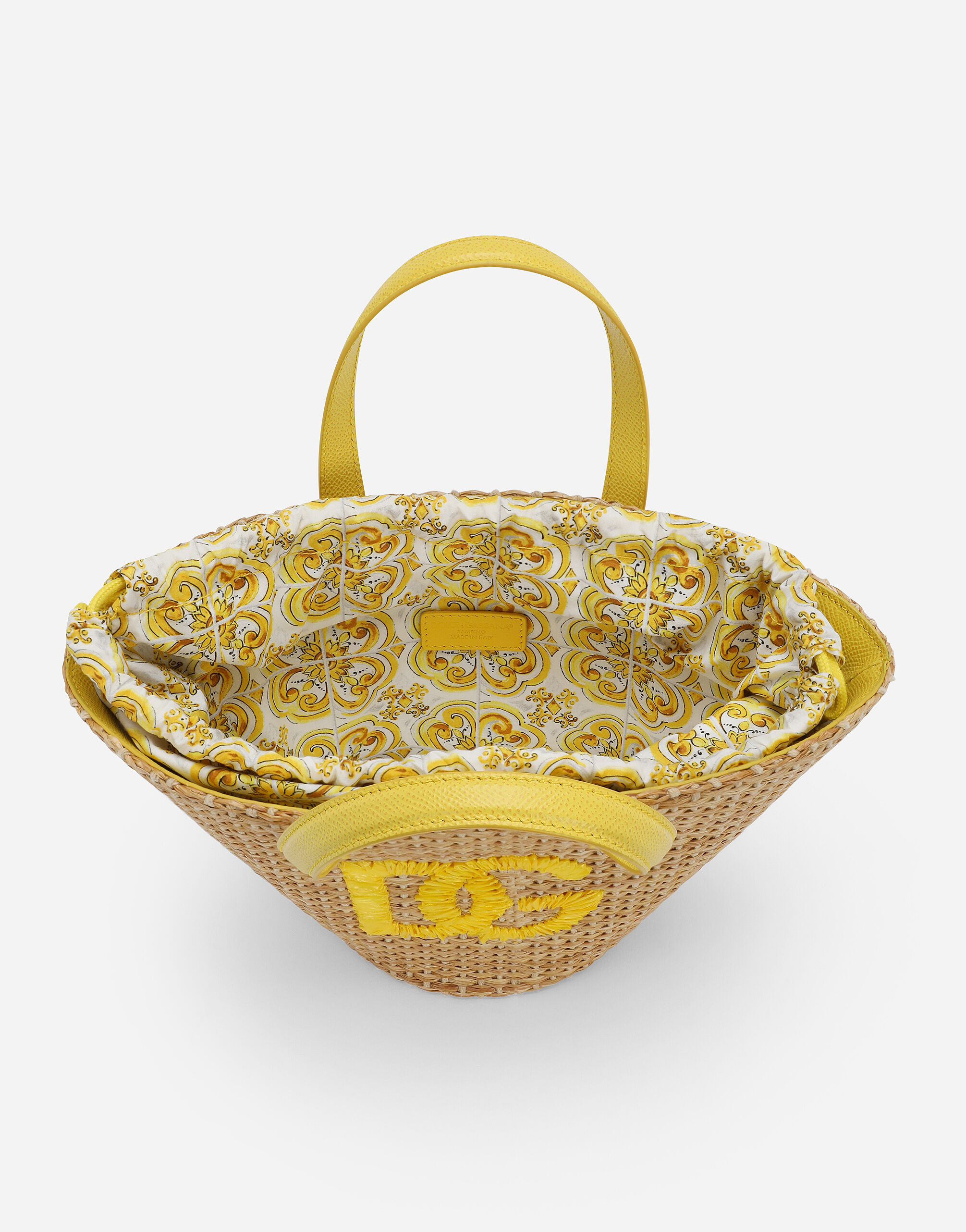 Straw basket with DG logo in Yellow for Girls Dolce Gabbana
