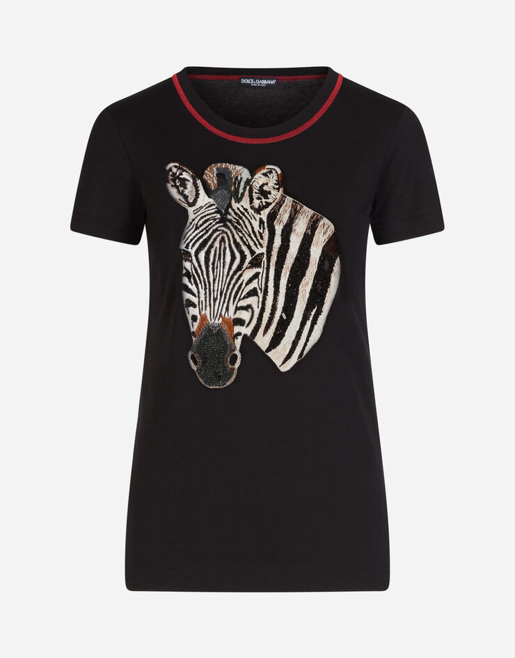 Dolce & Gabbana JERSEY T-SHIRT WITH ZEBRA EMBROIDERY NERO F8L99ZG7VXR