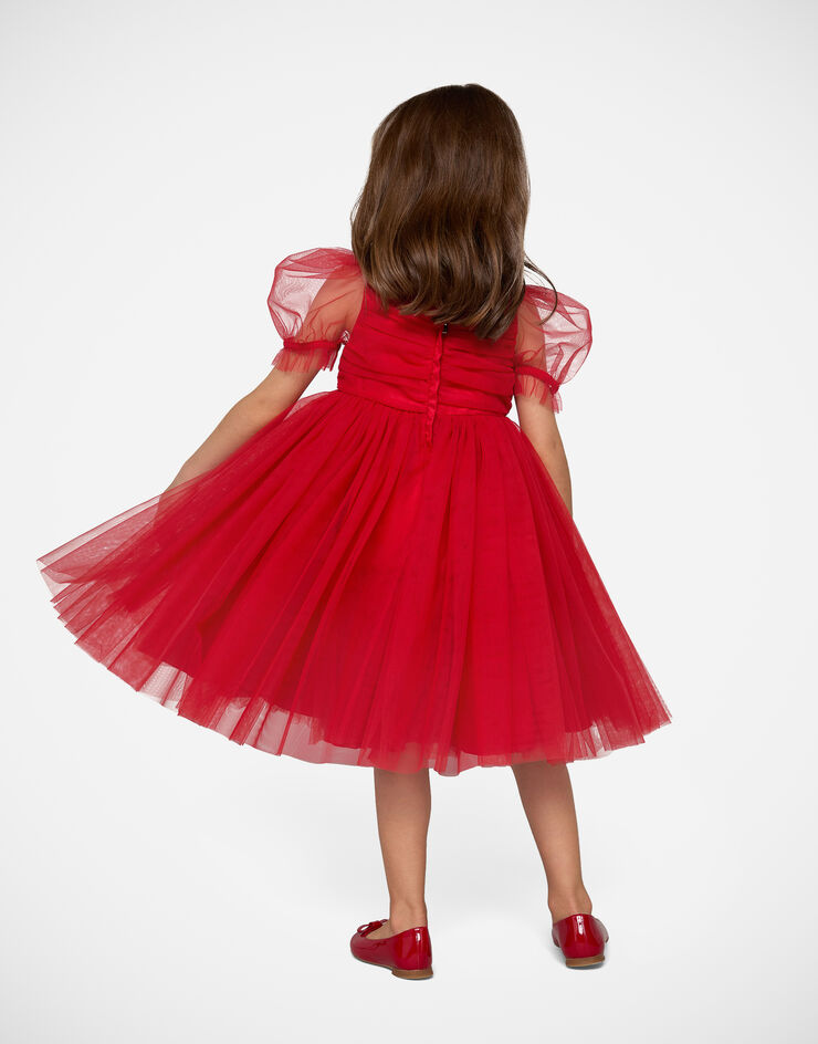 Dolce & Gabbana Langes Kleid aus Tüll Rot L53DL7HLM0U