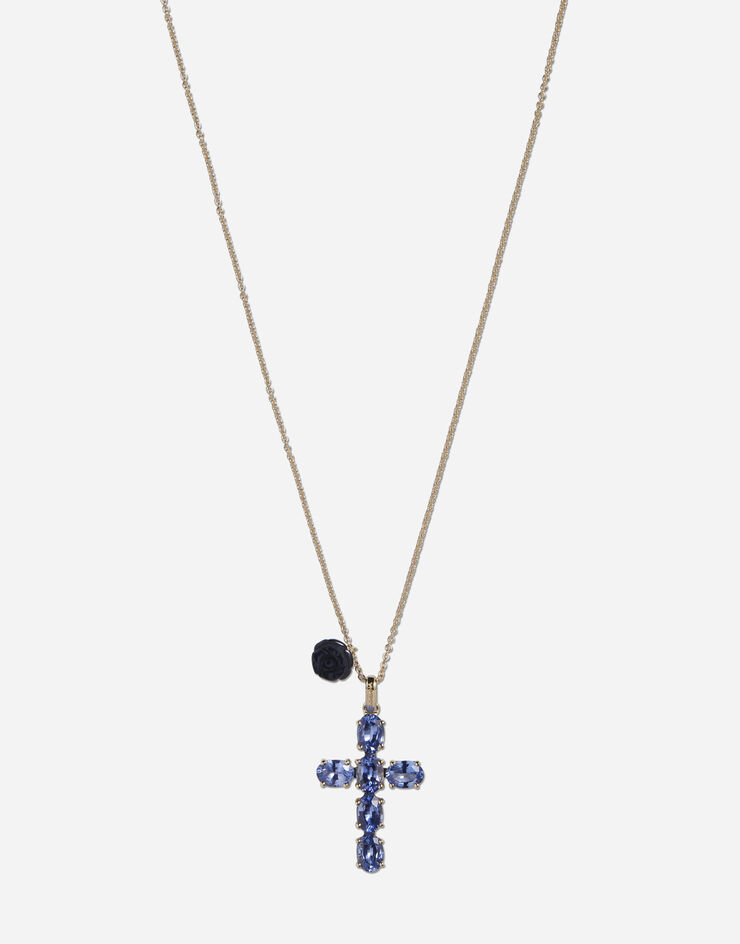 Dolce & Gabbana Pendentif Family en croix avec rose sur chaîne en or jaune Doré WADC2GWSALB