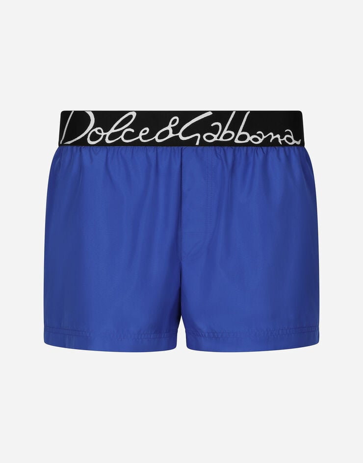 Dolce & Gabbana Short swim trunks with Dolce&Gabbana logo Blue M4F27TFUSFW