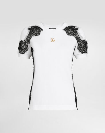 Dolce & Gabbana Jersey T-shirt with DG logo and lace details Multicolor F8N08TGDB7U