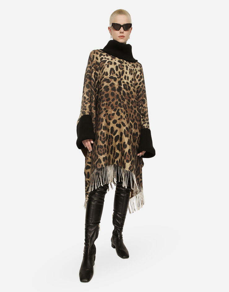 Dolce&Gabbana Cashmere and wool poncho with fringing Animal Print F0W0BTGDBW2