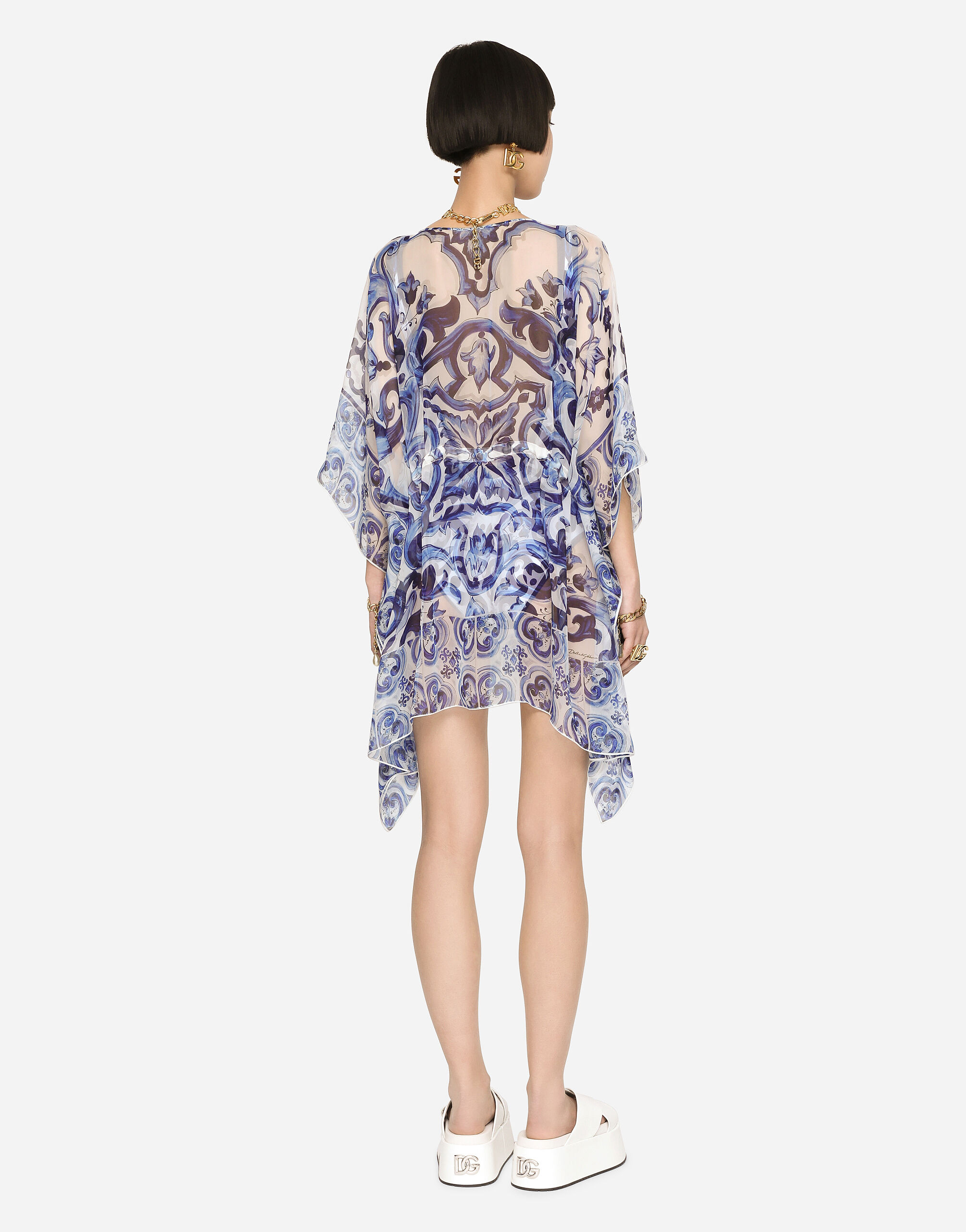 Short majolica print chiffon caftan