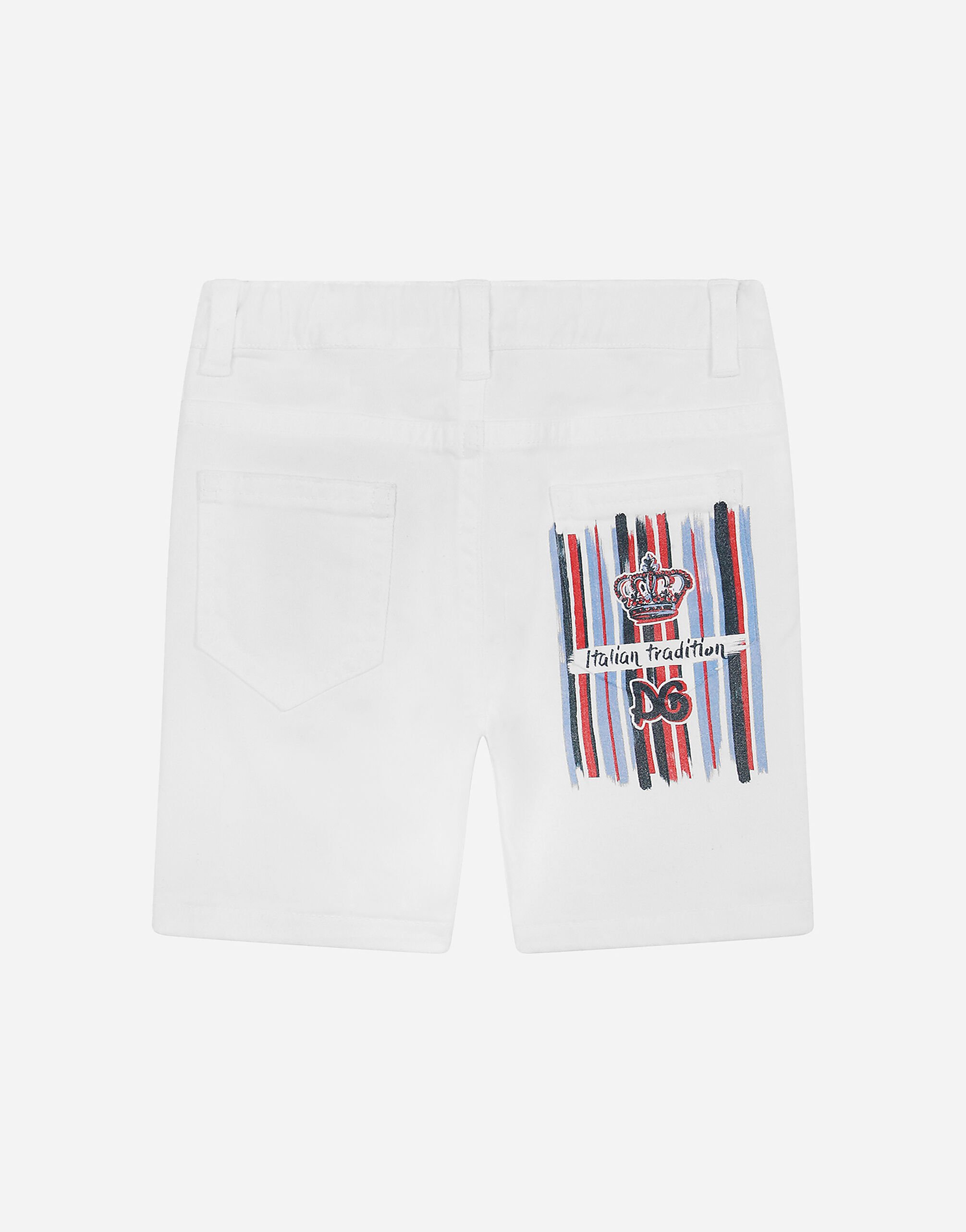 ショートパンツ DOLCE & GABBANA WHITE MULTICOLOUR COTTON SHORTS Poplin jogging shorts with majolica print in Print for Men