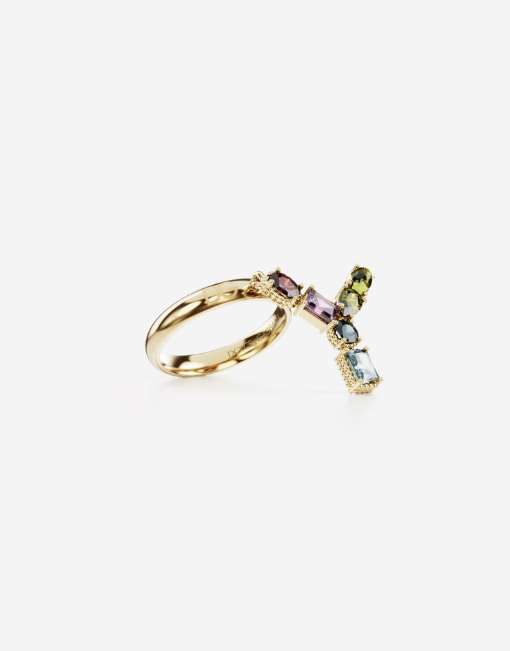 Dolce & Gabbana Rainbow alphabet Y ring in yellow gold with multicolor fine gems Gold WRMR1GWMIXY
