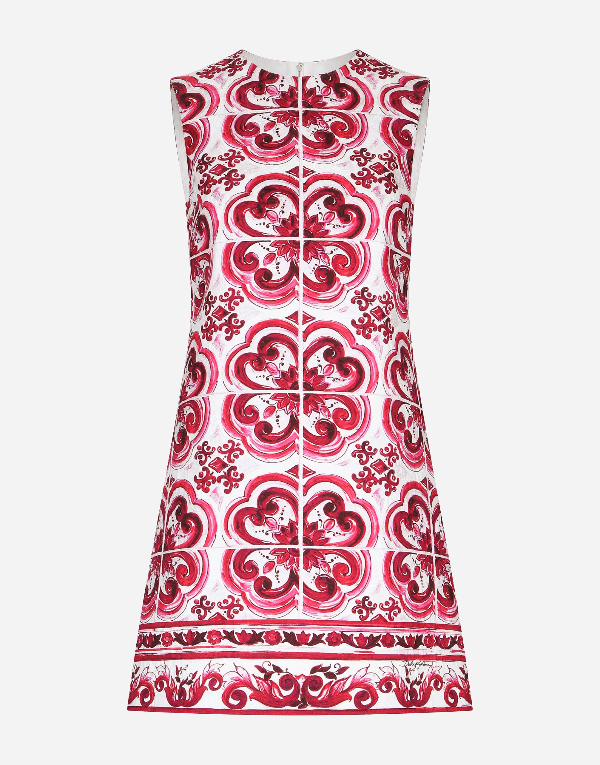 Dolce&Gabbana Vestido corto de brocado con estampado Maiolica Multicolor F771ITFSG54