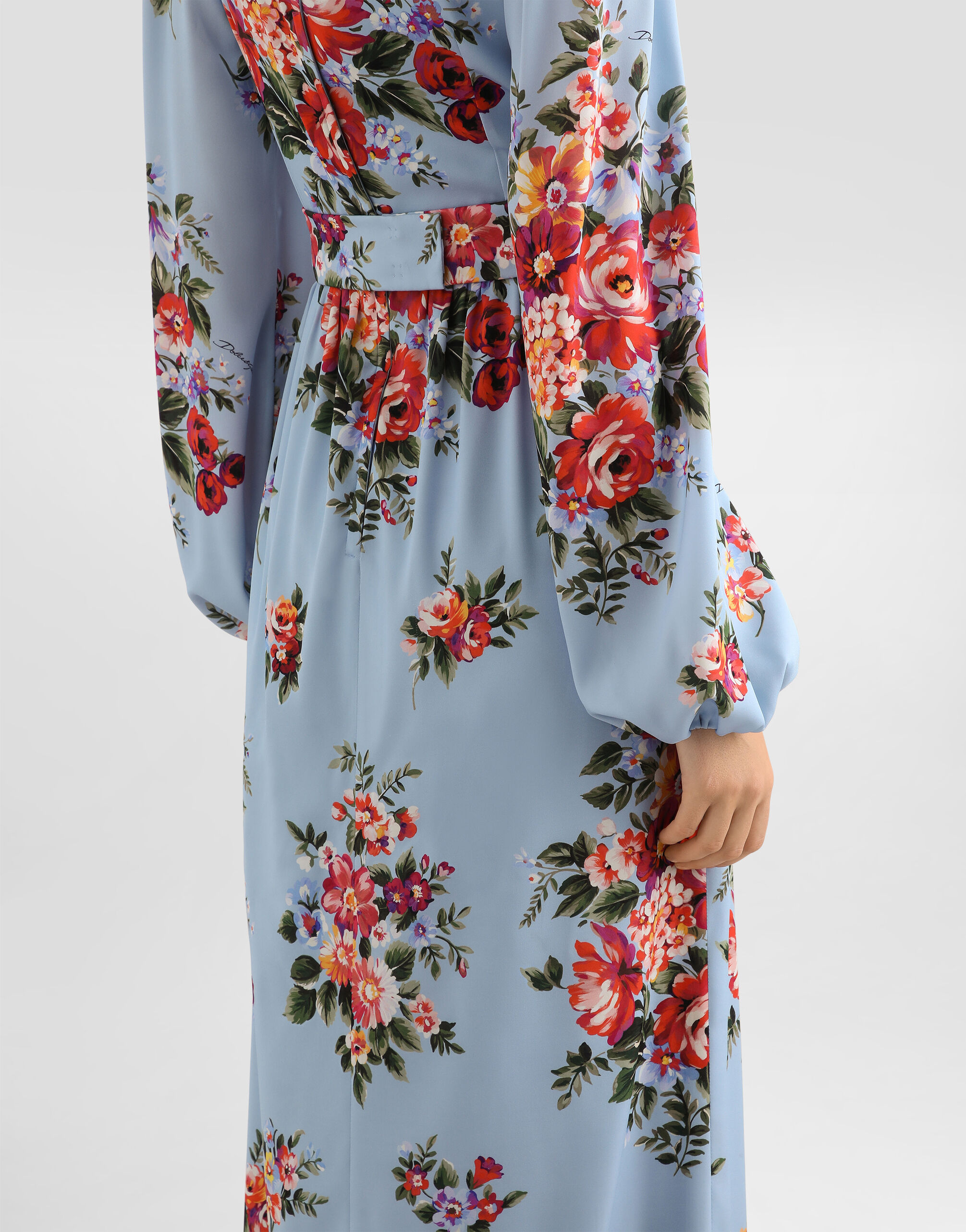 Flower bouquet-print charmeuse dress in Multicolor for Women