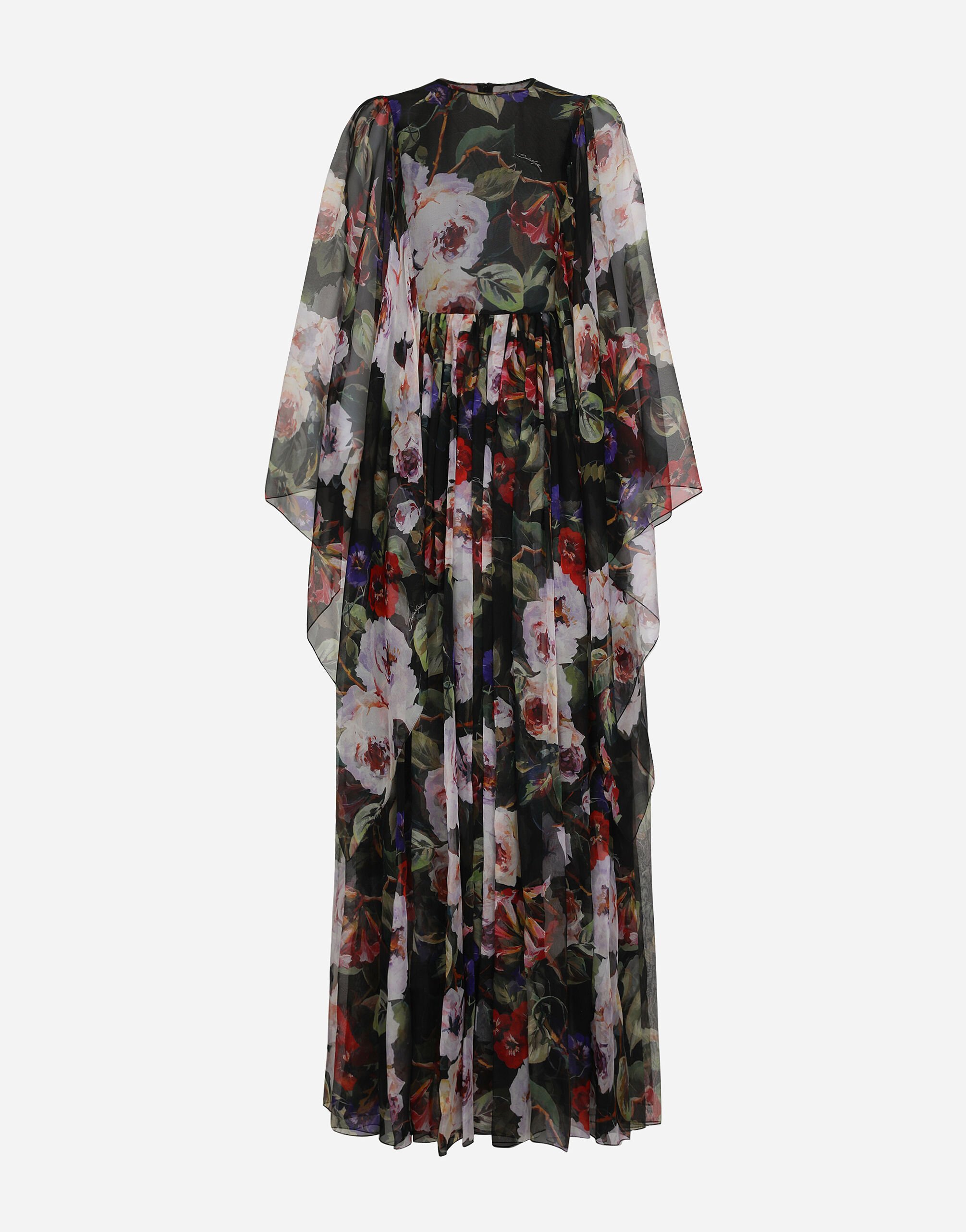 Dolce & Gabbana Long chiffon dress with rose garden print Print F0B7ATIS1SO