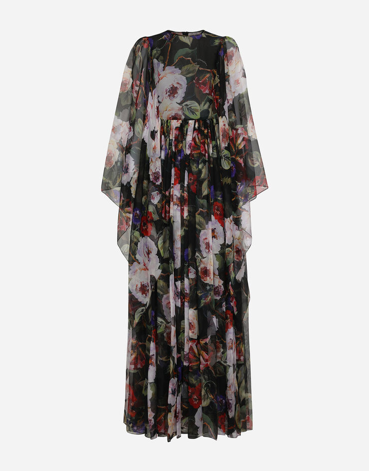Dolce & Gabbana Long chiffon dress with rose garden print Print F6ADQTIS1SK