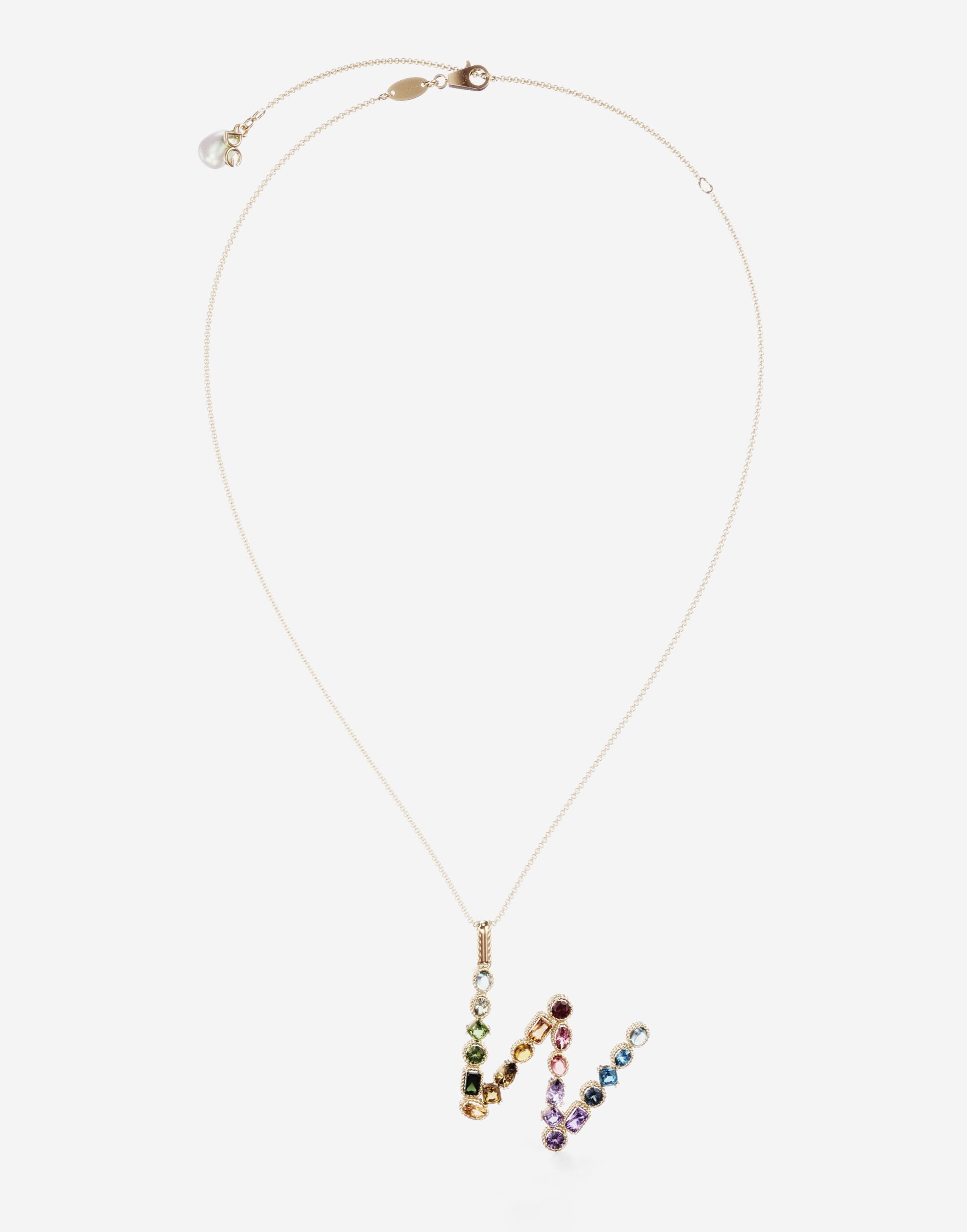 Dolce & Gabbana Pendente W Rainbow Alphabet con gemme multicolor Oro WAMR2GWMIXA