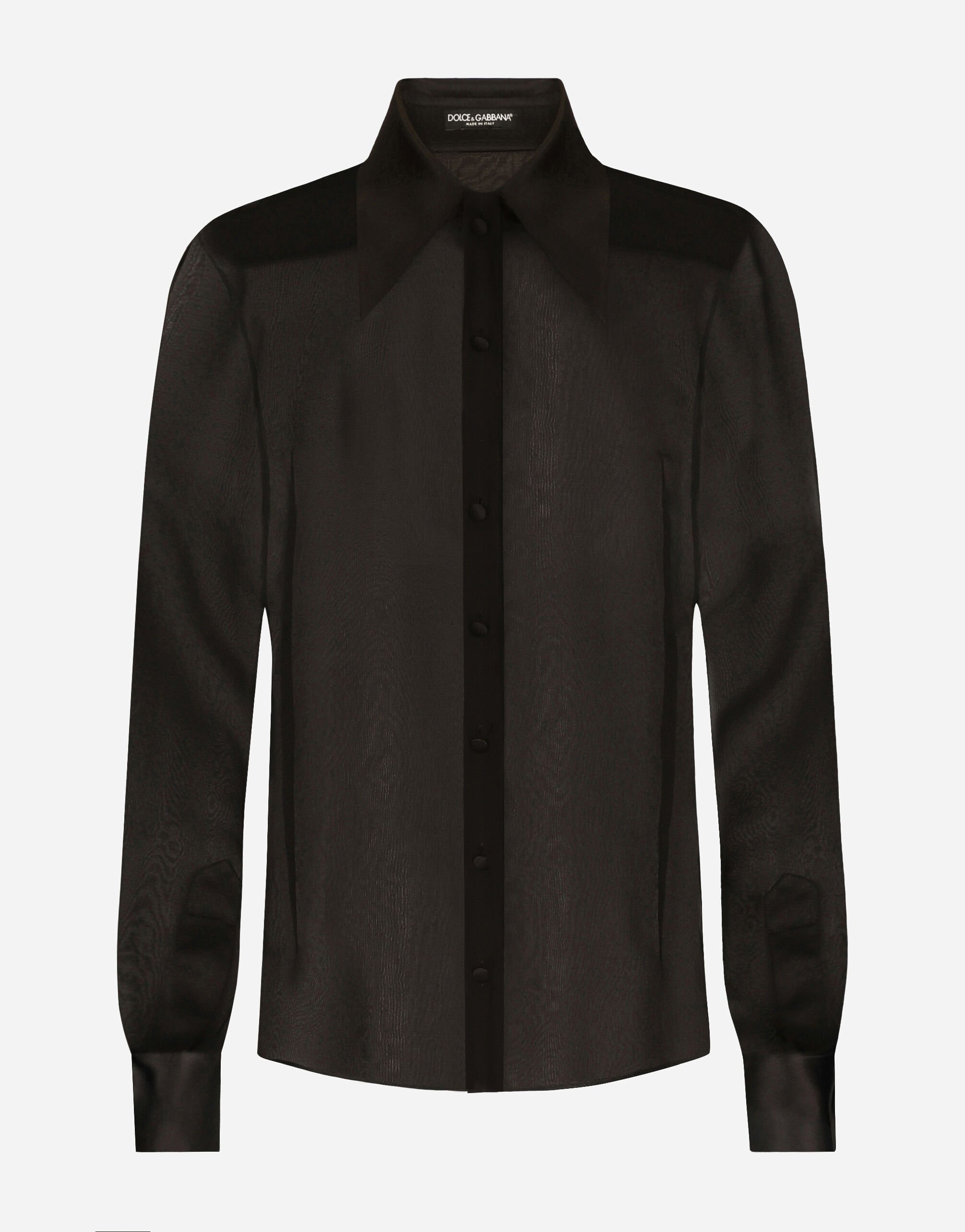 Dolce & Gabbana قميص من حرير شيفون بتفاصيل ساتان أسود BB6711AV893