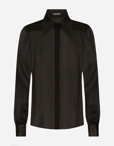 Dolce & Gabbana Camicia in chiffon di seta con dettagli in raso Nero BB6711AV893