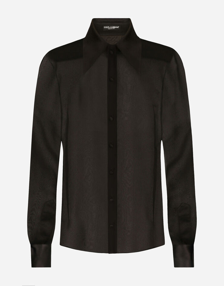 Dolce&Gabbana Camicia in chiffon di seta con dettagli in raso Nero F5R42TFU1AT