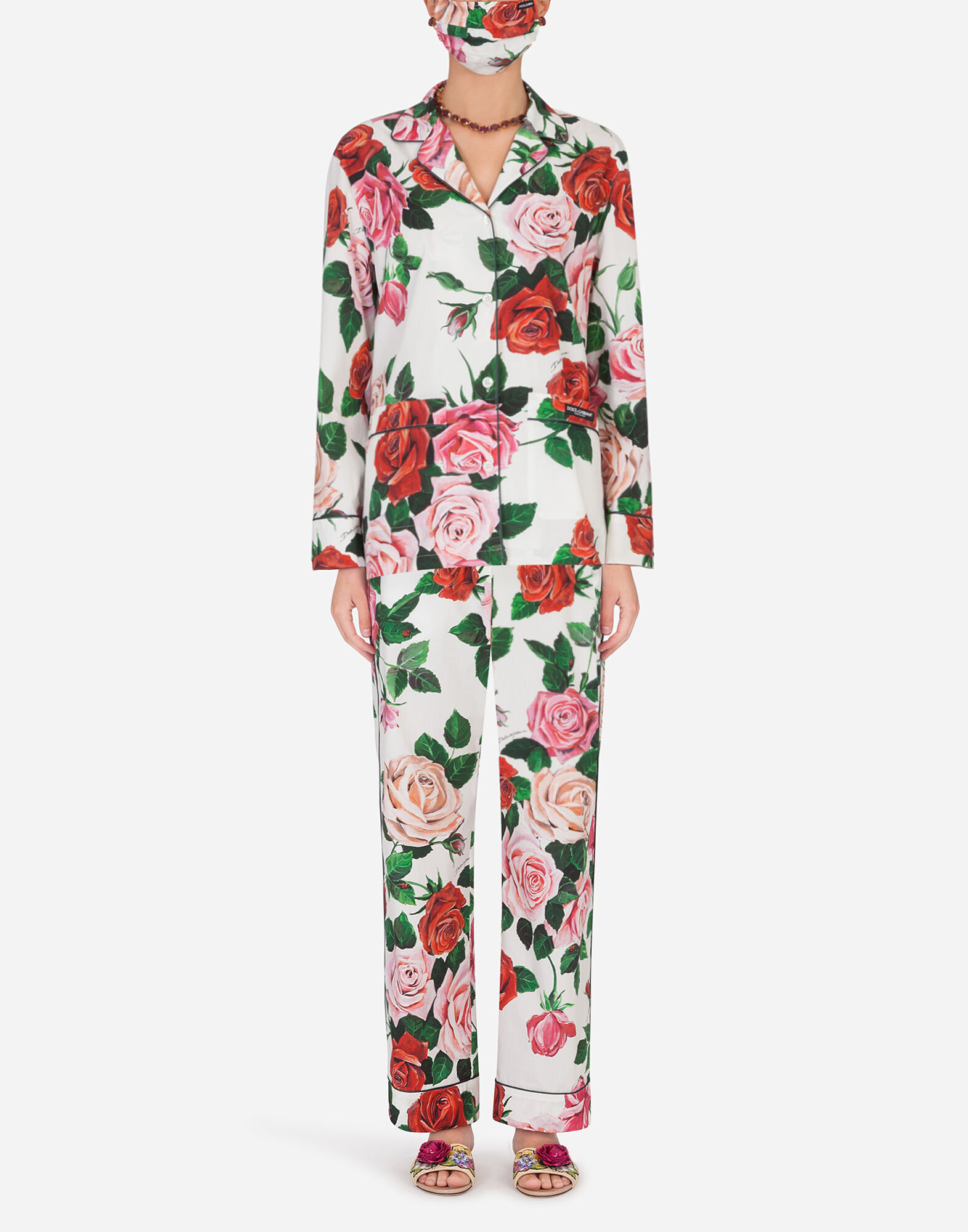 Rose print pajama set with matching face mask in ROSE PRINT for