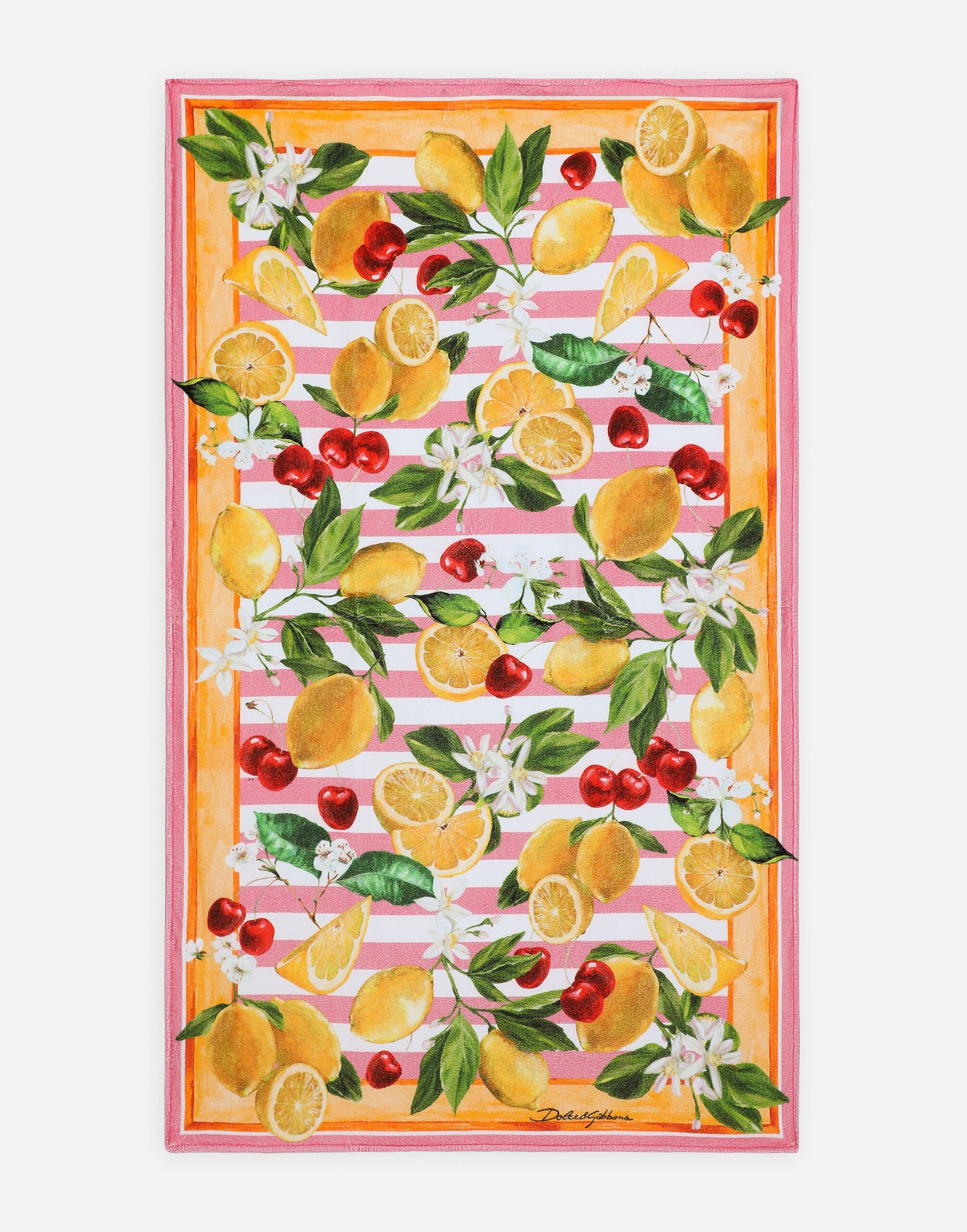Dolce & Gabbana Terrycloth beach towel with lemon and cherry print Print L5JD5KG7L9B