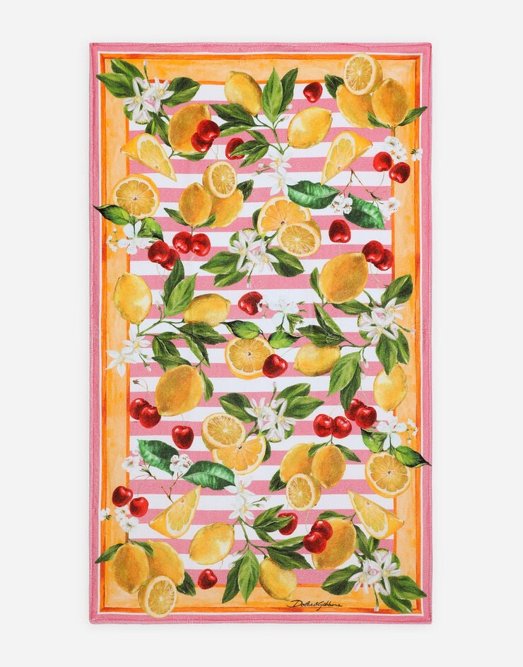 Dolce & Gabbana Terrycloth beach towel with lemon and cherry print Print LBJA21G7L8X