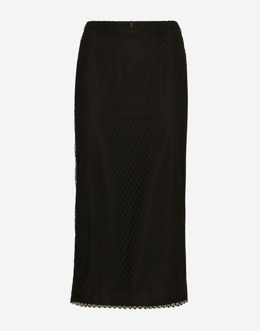 Mesh calf-length pencil skirt