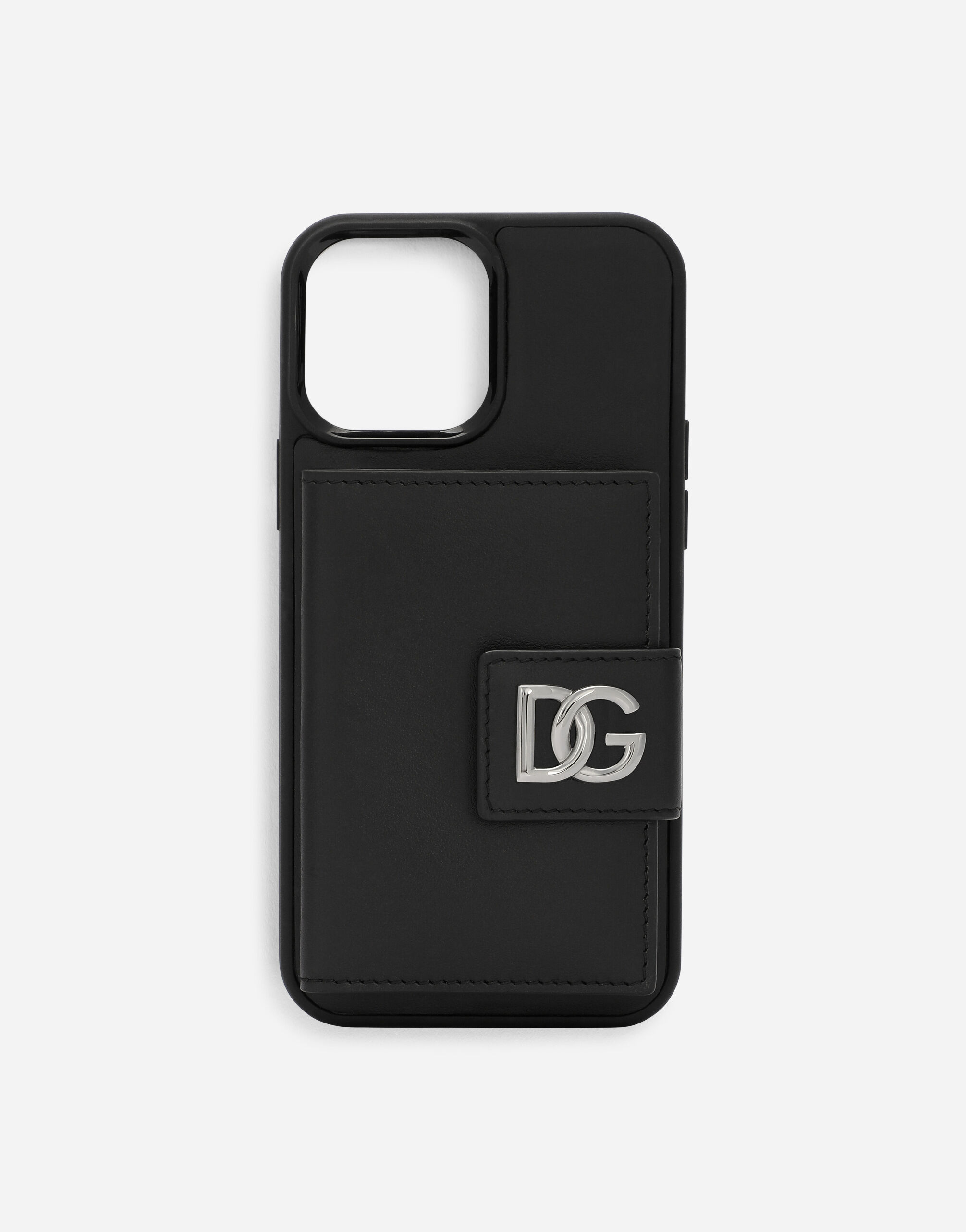 Calfskin iPhone 13 Pro Max cover with DG logo in Black for Men Dolce Gabbana