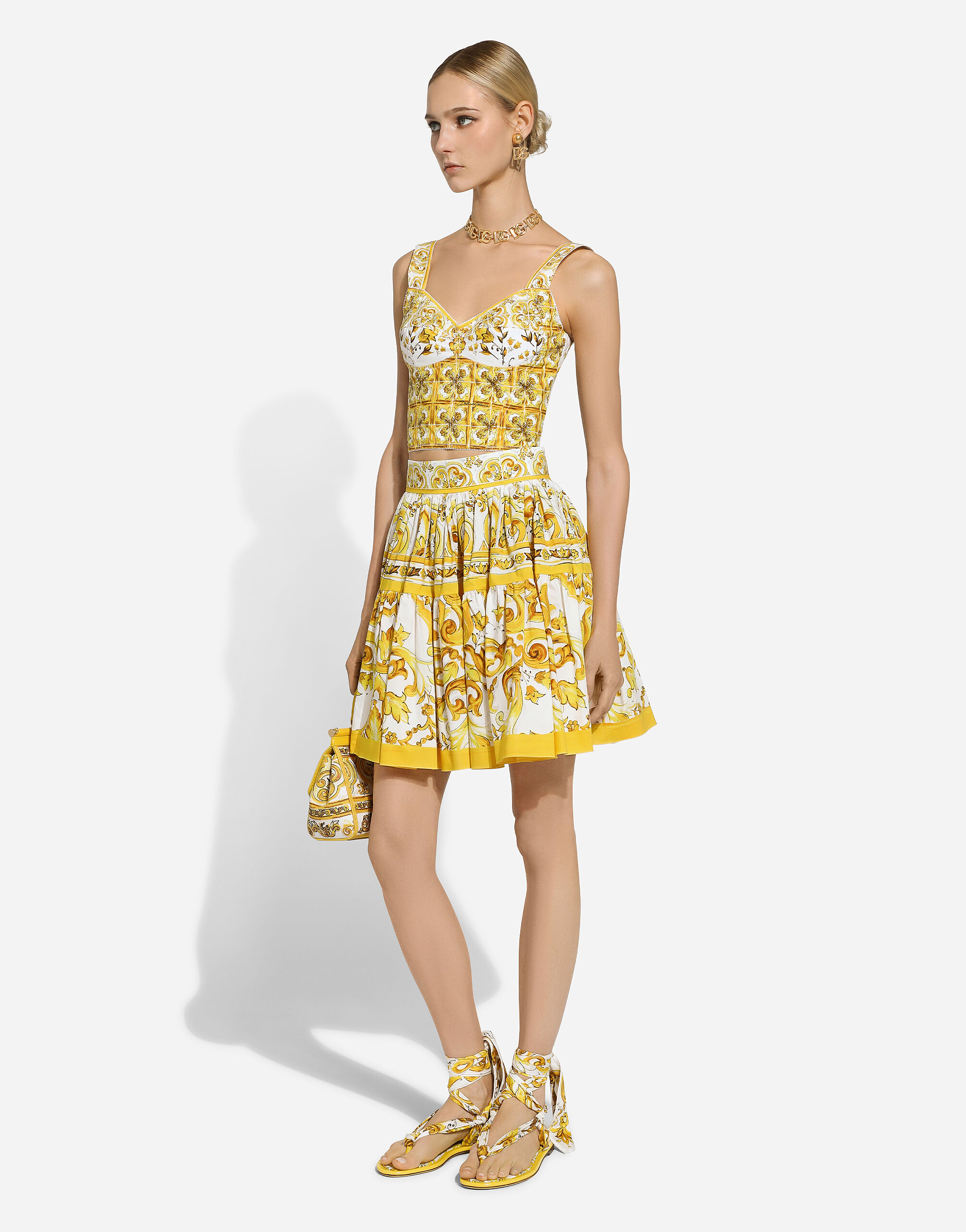Cotton corset top with majolica print in Print for Women | Dolce&Gabbana® US