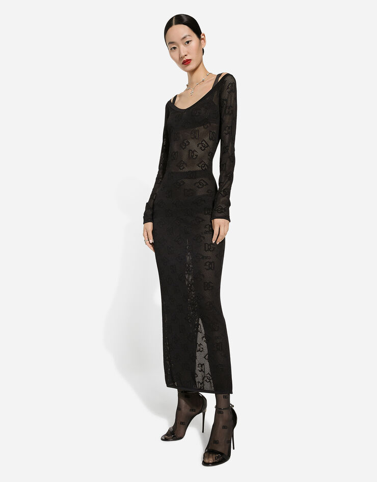 Dolce & Gabbana Mesh-stitch sheath dress with jacquard DG logo Black FXS04TJFMAL