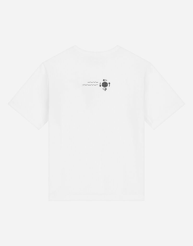 DolceGabbanaSpa Kurzarm-T-Shirt aus Jersey mit Print und Stickerei Weiss L4JTEYG7K1Z